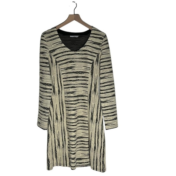 DZHAVAEL COUTURE Black Tan Stripe Detachable Cowl Neck Dress Size L - Picture 8 of 16